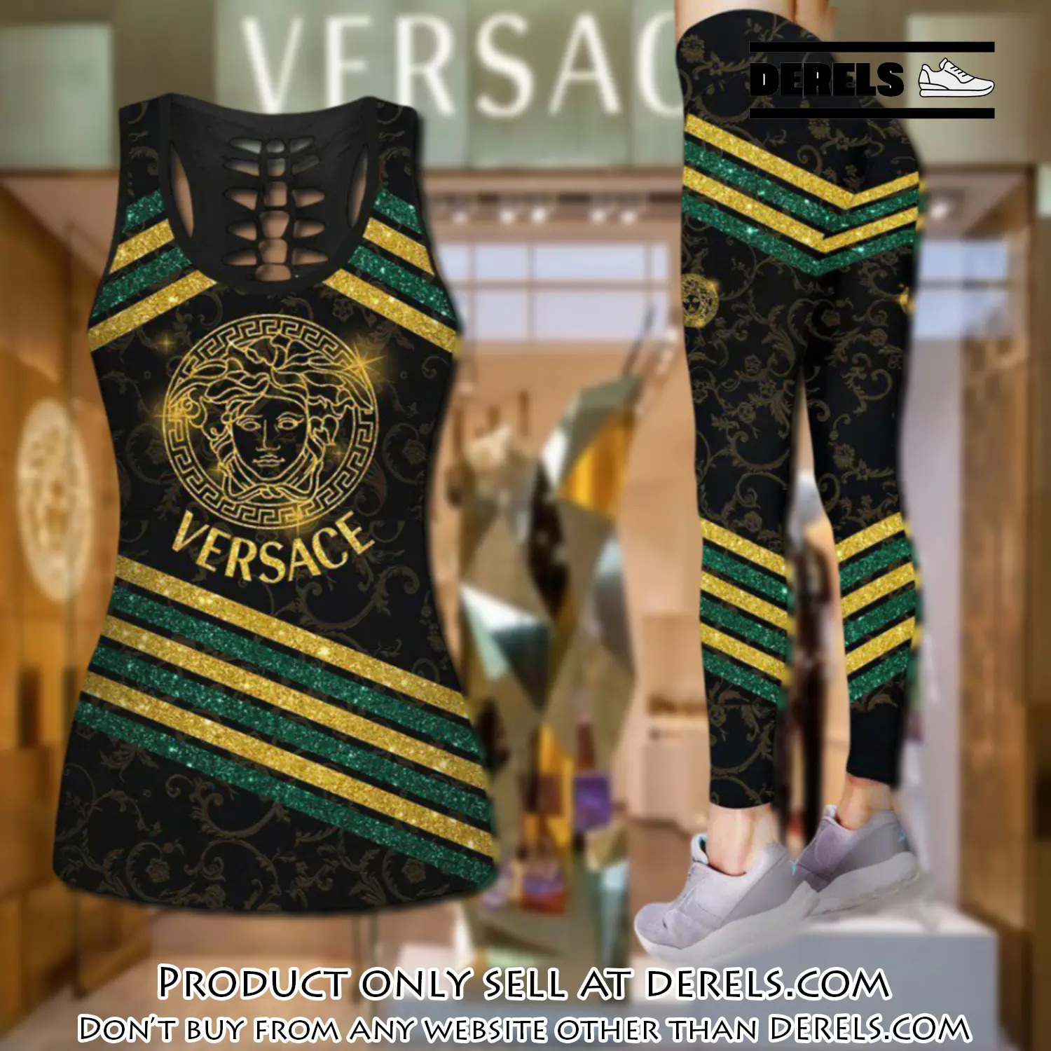 Gianni versace tank top leggings set luxury for women yoga gym dr2403558